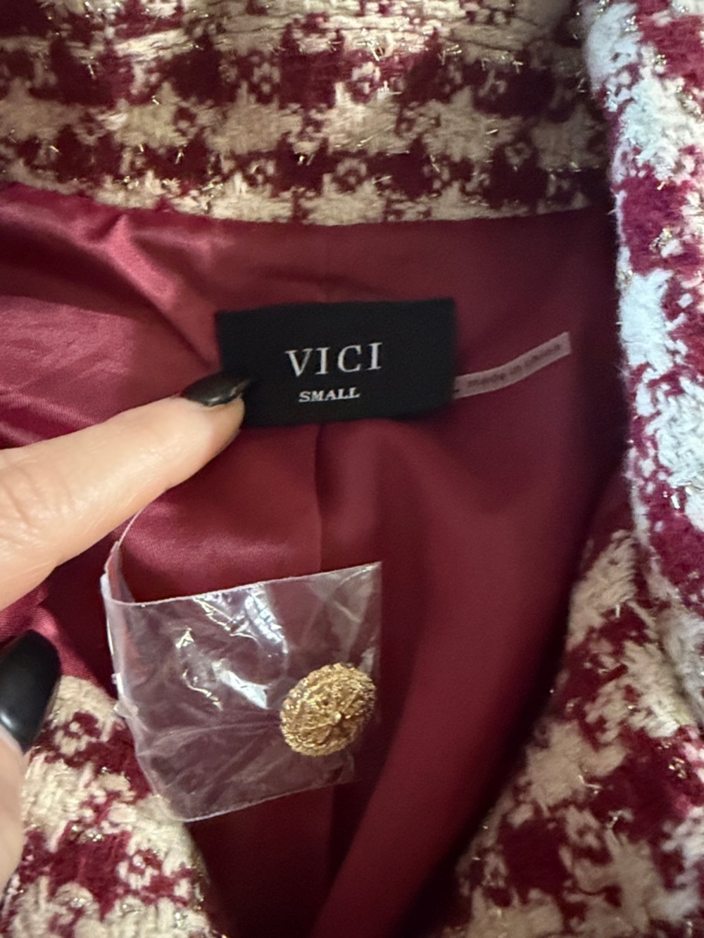 Vici Jensin Red and White Houndstooth Tweed Blazer Jacket and Skirt Set Small - Picture 3 of 10